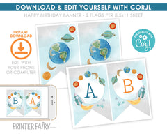 Space Baby Shower Party Banner Editable Template, INSTANT DOWNLOAD