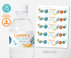 Space Birthday Water Bottle Label, Rocket Ship, Editable Template (Digital Item)