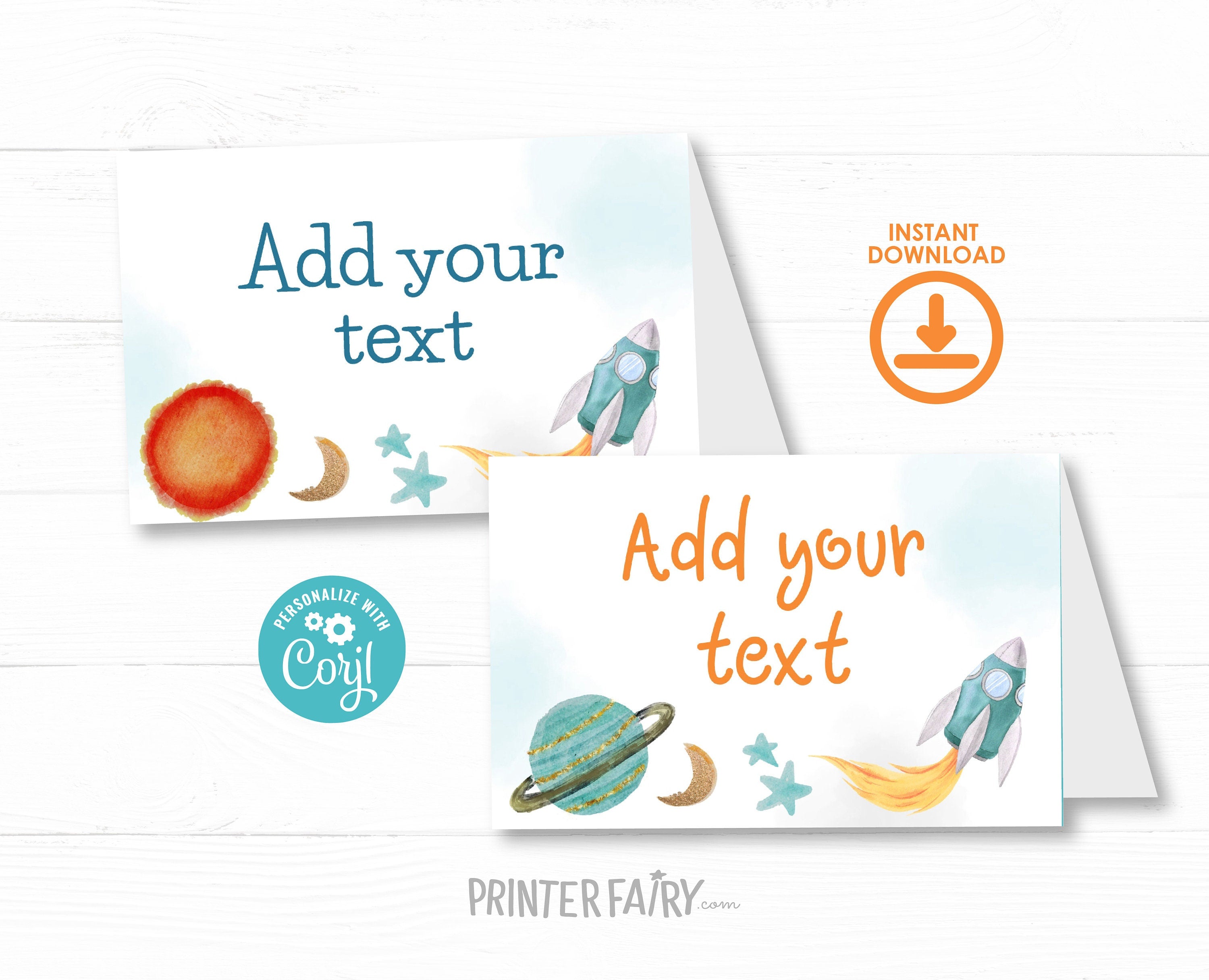 Outer Space Birthday Food Tents, Planets Rocket Ship Table Labels (Digital Download)