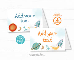 Outer Space Birthday Food Tents, Planets Rocket Ship Table Labels (Digital Download)