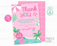Pink Pool Party Thank You Card, Editable Template (Digital Download)