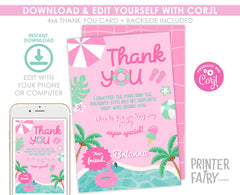 Pink Pool Party Thank You Card, Editable Template (Digital Download)