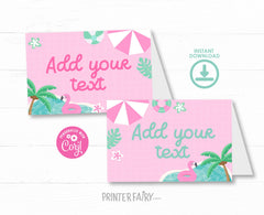 Pink Pool Party Food Tents, Editable Birthday Table Decor (Digital)