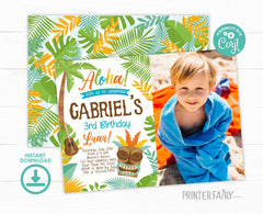 Luau Birthday Invitation with Photo, Editable Digital Invite