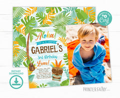 Editable Luau Birthday Invitation with Photo (Digital Invite)