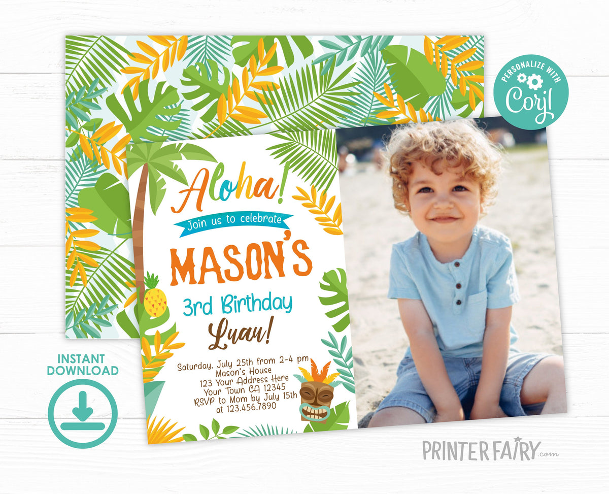 Editable Luau Birthday Invitation, Beach Party Invite (Digital)