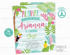 Luau 1st Birthday Party Invitation EDITABLE Template fot any age, Tropical Party (INSTANT DOWNLOAD)