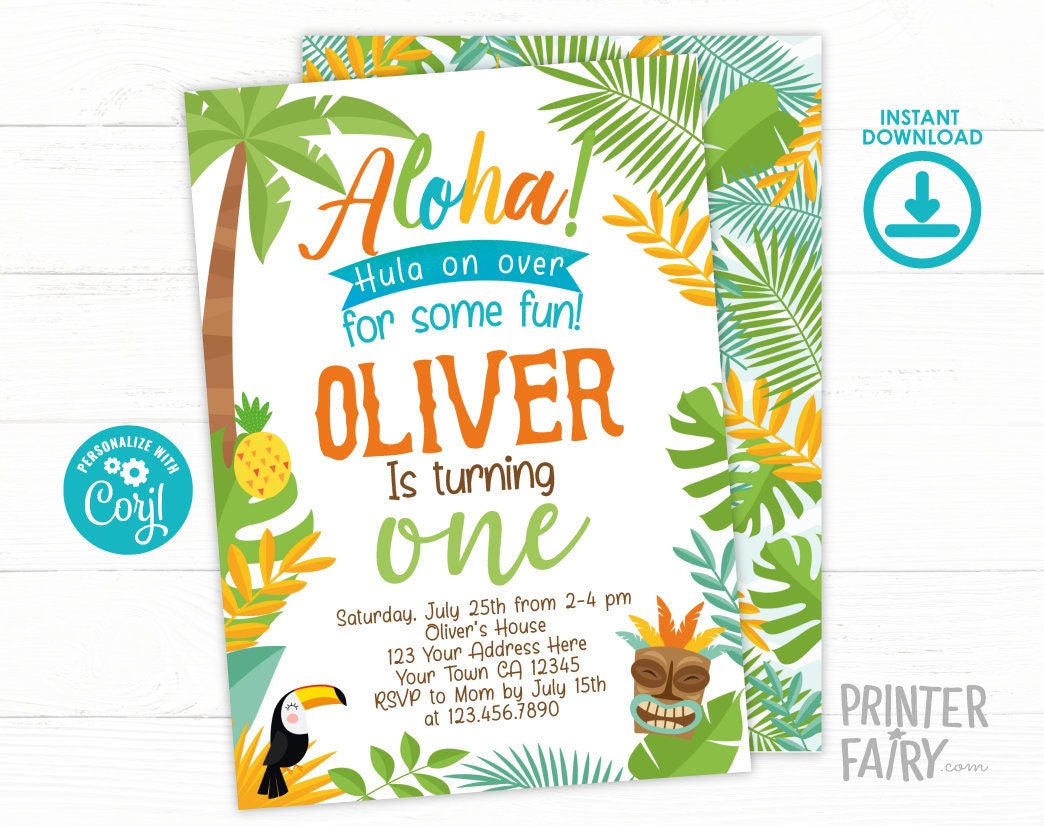 Editable Luau Birthday Invitation, Tropical Party (Digital Invite)