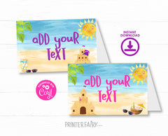 Beach Party Food Tents Editable Template, Sand Castle Foldable Place Cards, Instant Download