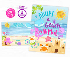 Summer Pet Adoption Party Sign and Certificate Editable Templates, Beach party, Instant Download
