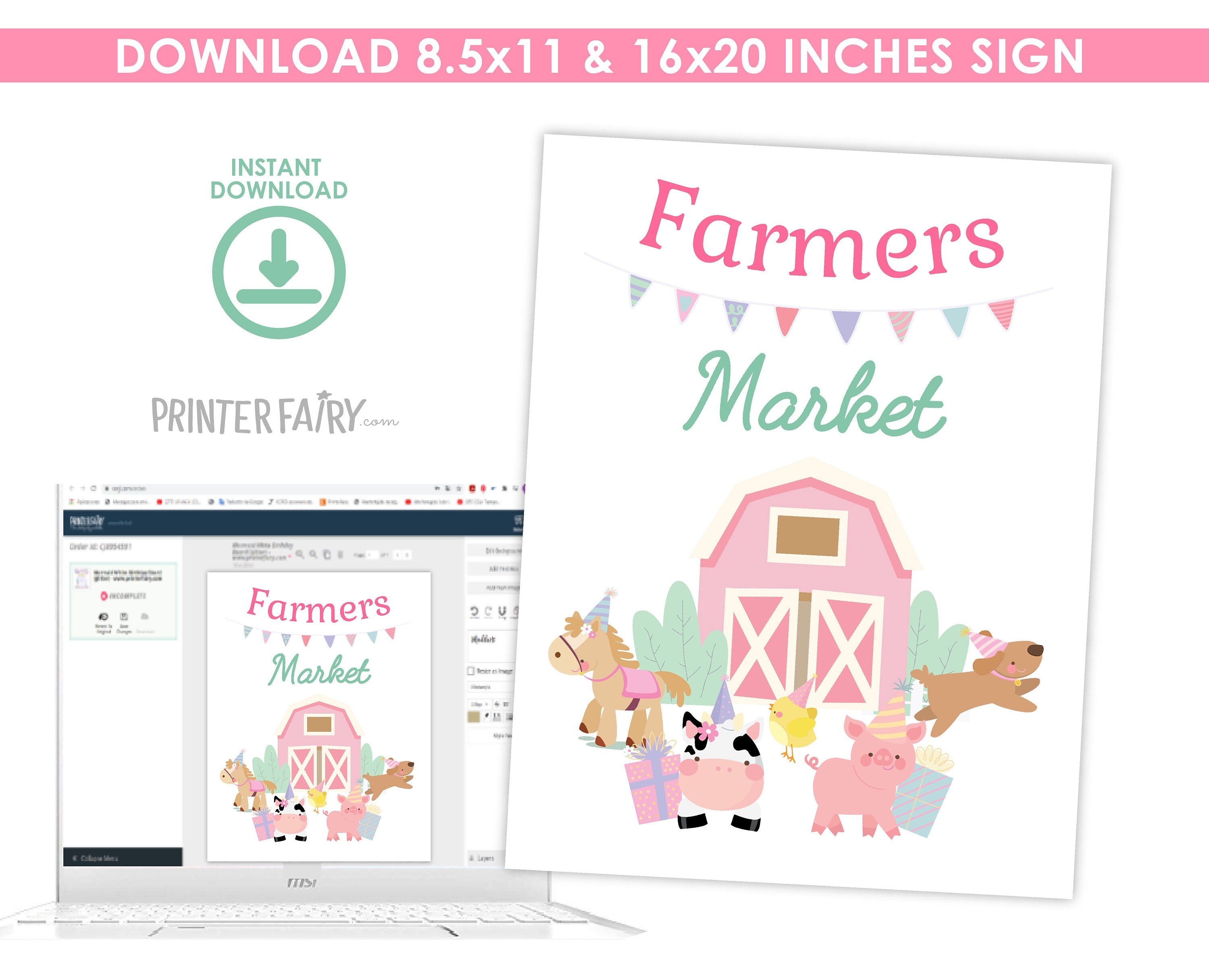 Farm Birthday Party Games, Cute Animals, Pink Barnyard Decor (Digital Download)