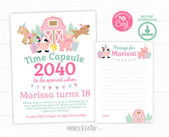 Farm Birthday Time Capsule Sign, Pink Barnyard Animals (Instant Download)