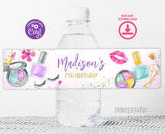 Spa Party Water Bottle Labels, Glam Makeup Birthday Decor (Digital Download)