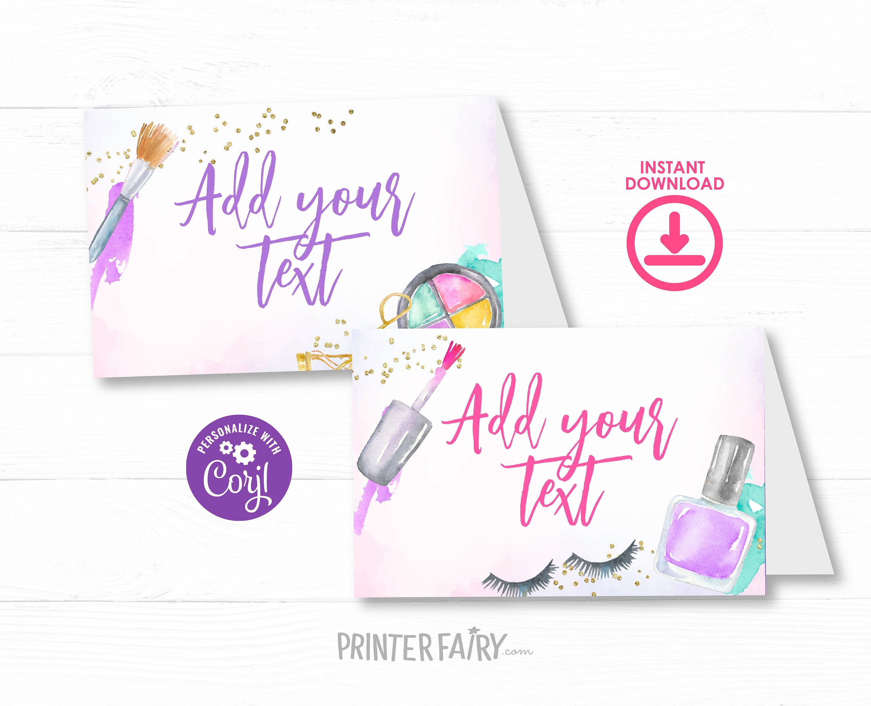 Spa Party Food Tents, Place Cards, Editable Template, INSTANT DOWNLOAD