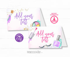 Spa Party Food Tents, Place Cards, Editable Template, INSTANT DOWNLOAD