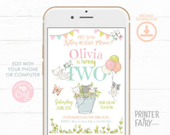 Kitty Cat 2nd Birthday Invitation, Kitten Garden Party (Editable Digital Template)