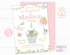 Kitty Cat Garden Birthday Invitation, Editable Printable
