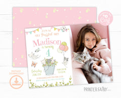 Kitty Cat Birthday Invitation with Photo, Kitten Garden Party (Editable)