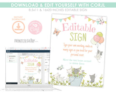 Kitty Cat Birthday Sign, Kitten Garden Party Decor (Editable)