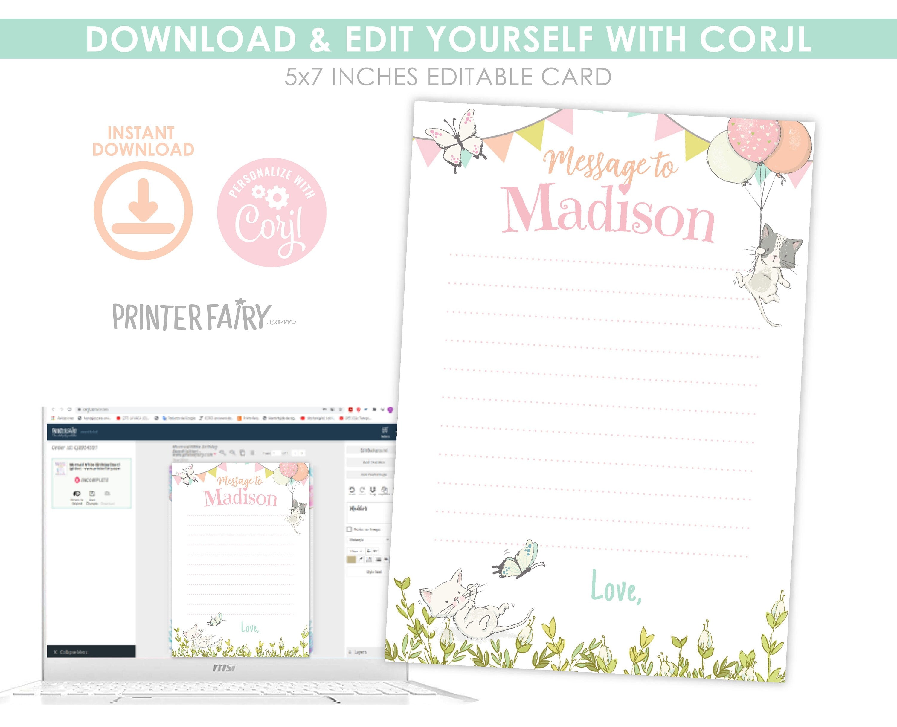 Kitten 1st Birthday Time Capsule, Garden Party Decor (Printable)