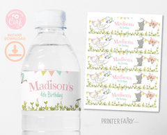 Kitten Garden Birthday Party Water Bottle Label, Editable (Digital)
