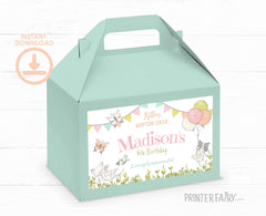 Kitten Garden Gable Box Label, Editable Birthday Party Favor Box (Digital Download)