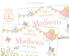 Kitten Garden Gable Box Label, Editable Birthday Party Favor Box (Digital Download)