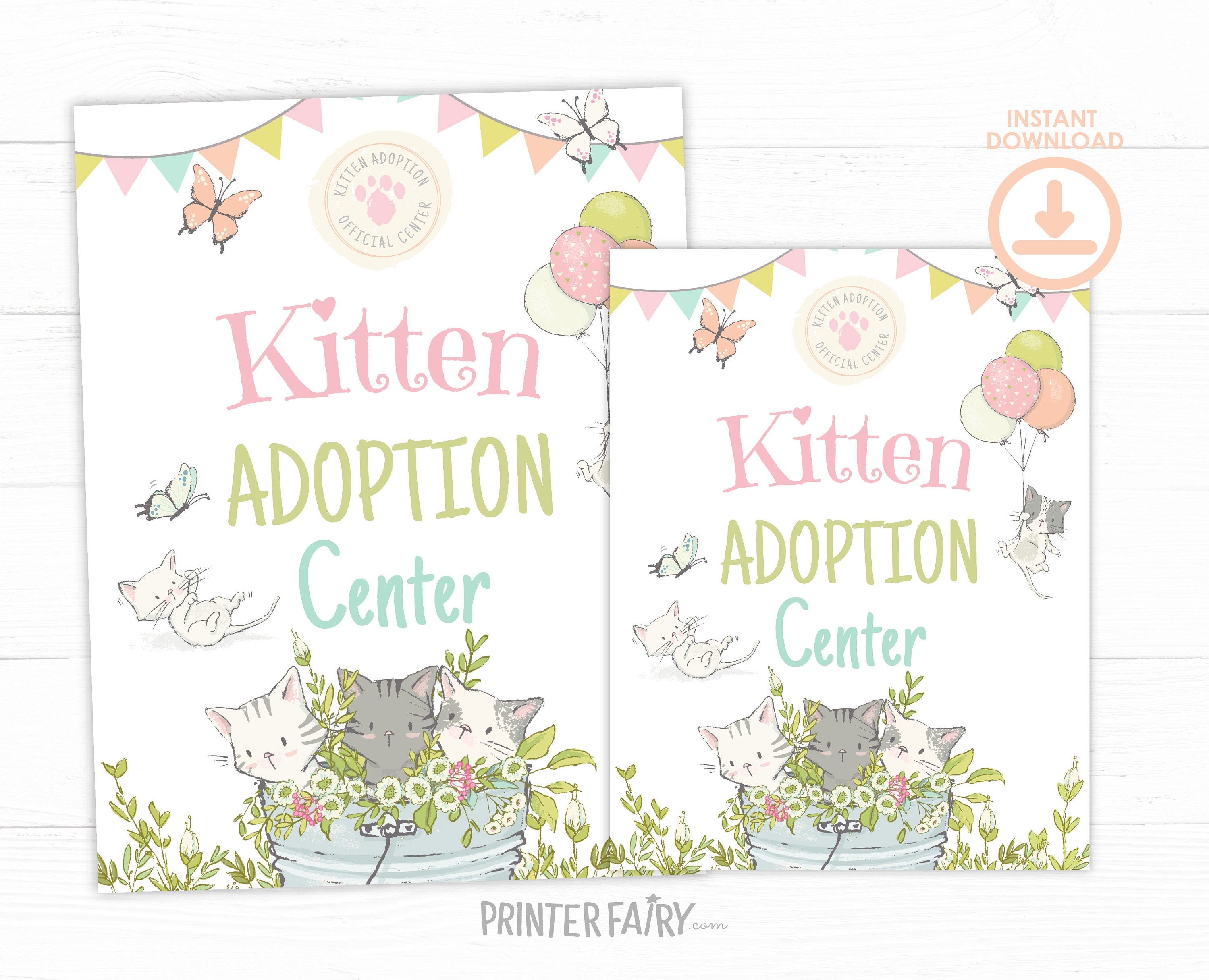 Kitty Cat Birthday Adoption Party Activities Signs EDITABLE Templates, INSTANT DOWNLOAD