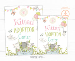 Kitty Cat Birthday Adoption Party Activities Signs EDITABLE Templates, INSTANT DOWNLOAD