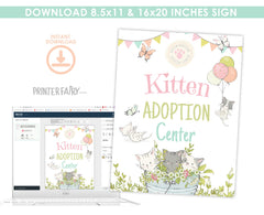 Kitty Cat Birthday Adoption Party Activities Signs EDITABLE Templates, INSTANT DOWNLOAD
