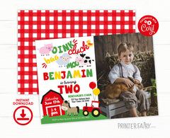 Farm Animals Second Birthday Invitation with Photo (Editable, Instant Download)