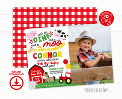 Farm Animals Birthday Invitation with Photo, Editable Template (Digital Download)