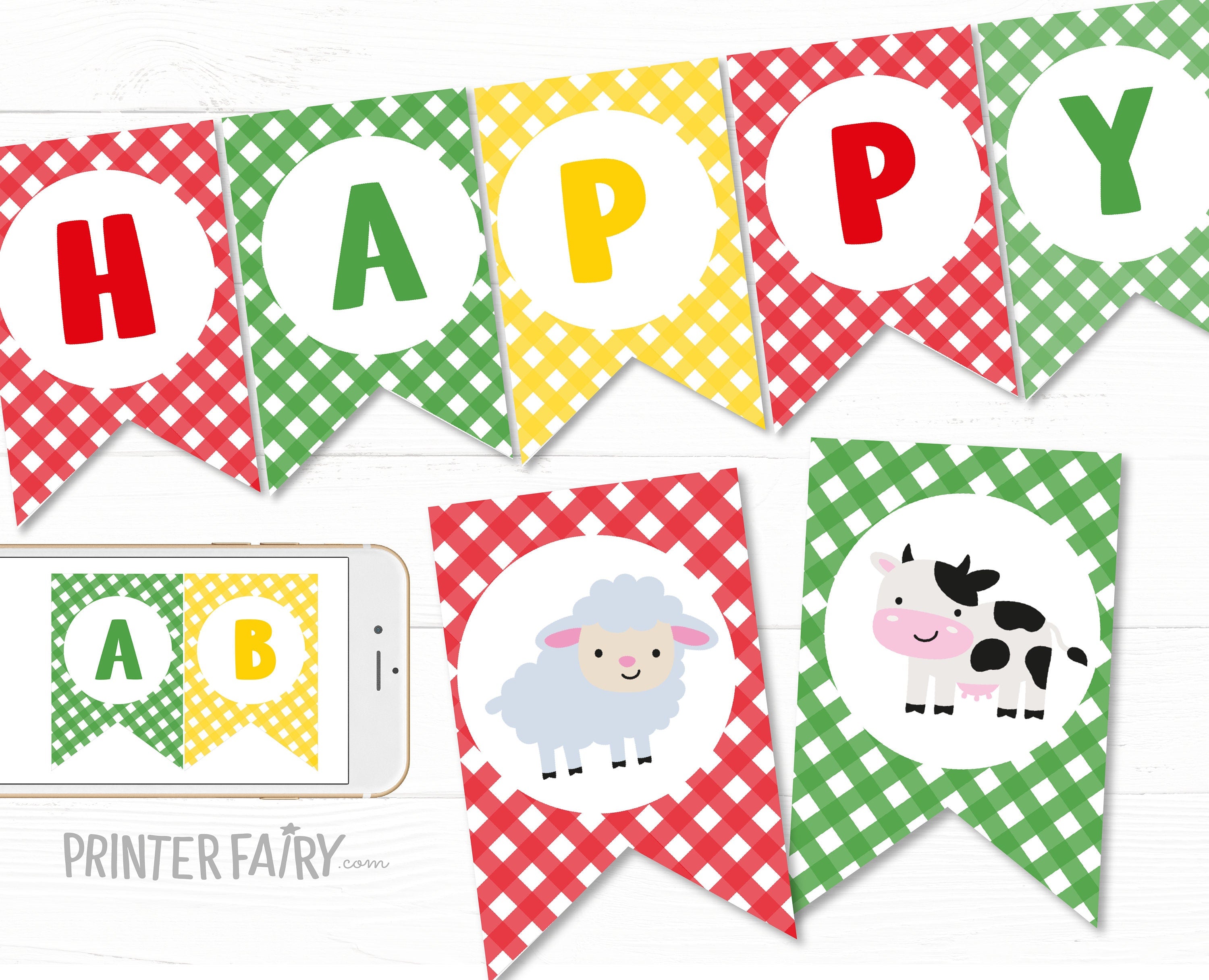 Editable Farm Birthday Banner, Barnyard Animals Party Decorations (Digital)