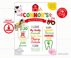 Farm First Birthday Milestone Board, Barnyard Animals Sign (Editable Digital)