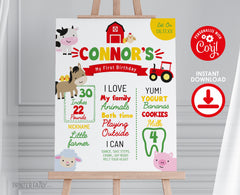 Farm First Birthday Milestone Board, Barnyard Animals Sign (Editable Digital)