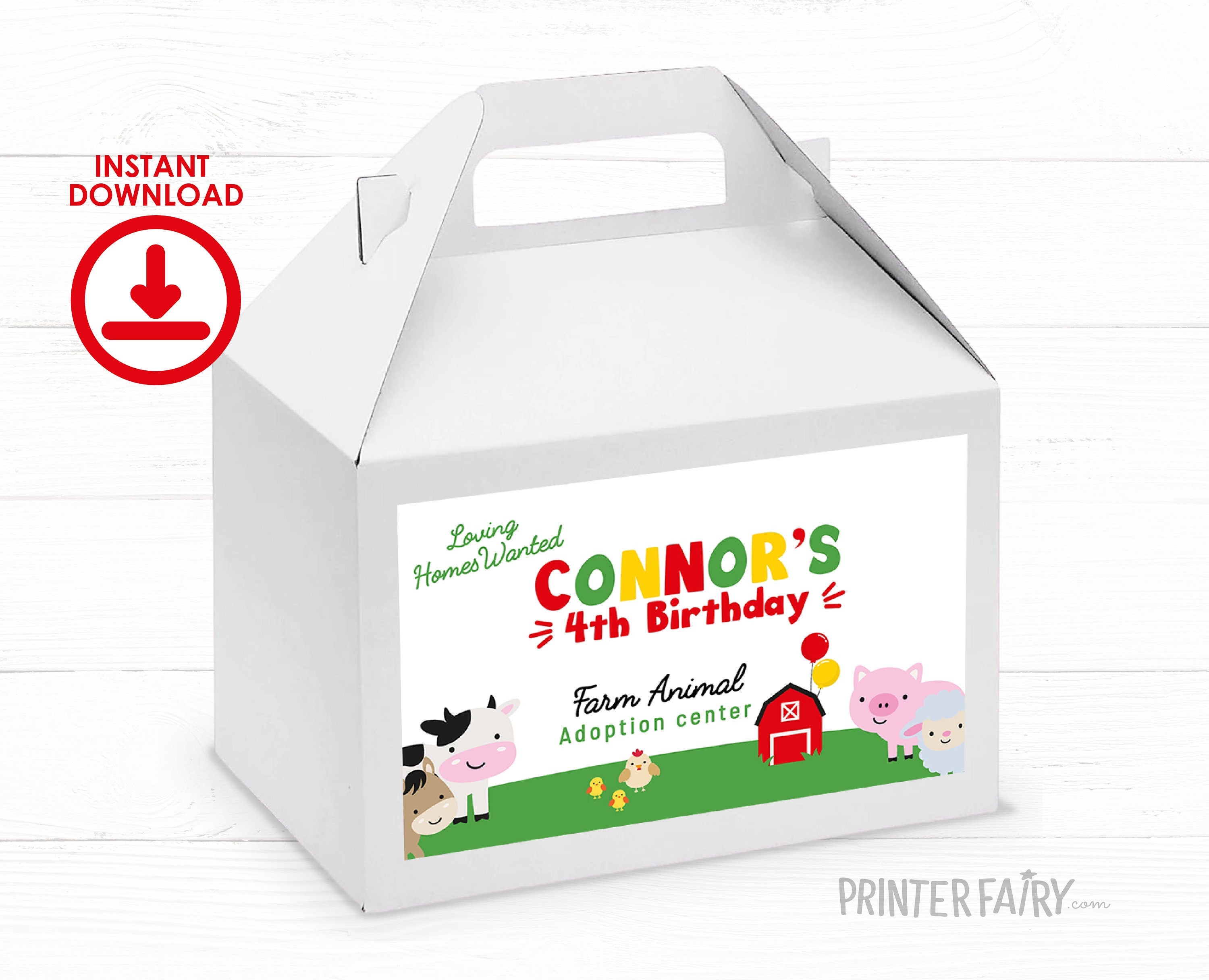Farm Birthday Party Favor Box Label Editable Template, Add your own text, INSTANT DOWNLOAD
