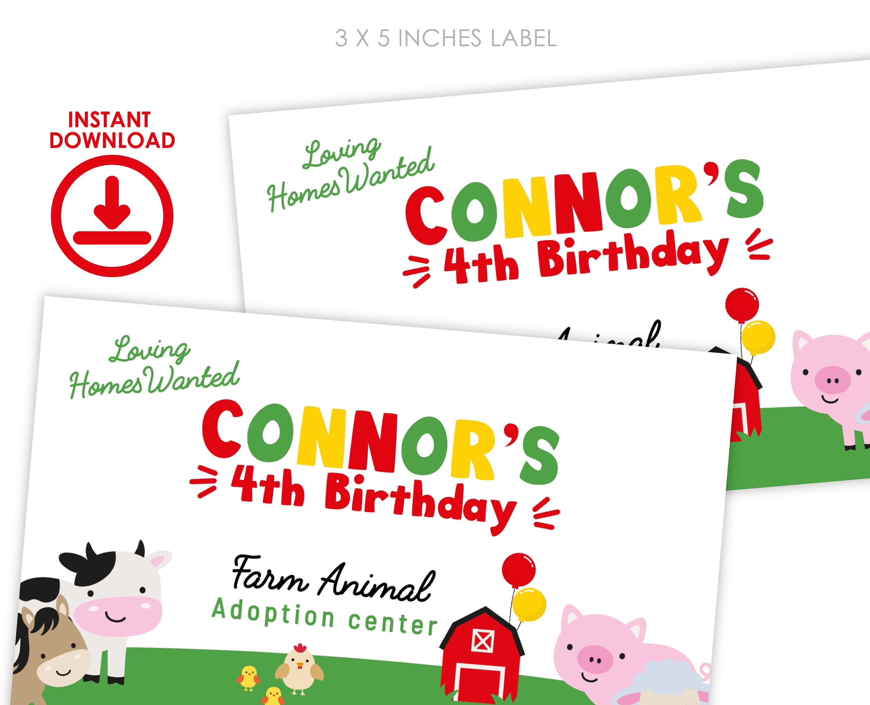 Farm Birthday Party Favor Box Label Editable Template, Add your own text, INSTANT DOWNLOAD