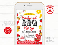 BBQ Party Invitation Editable Template, Digital Printable Design, Instant Download