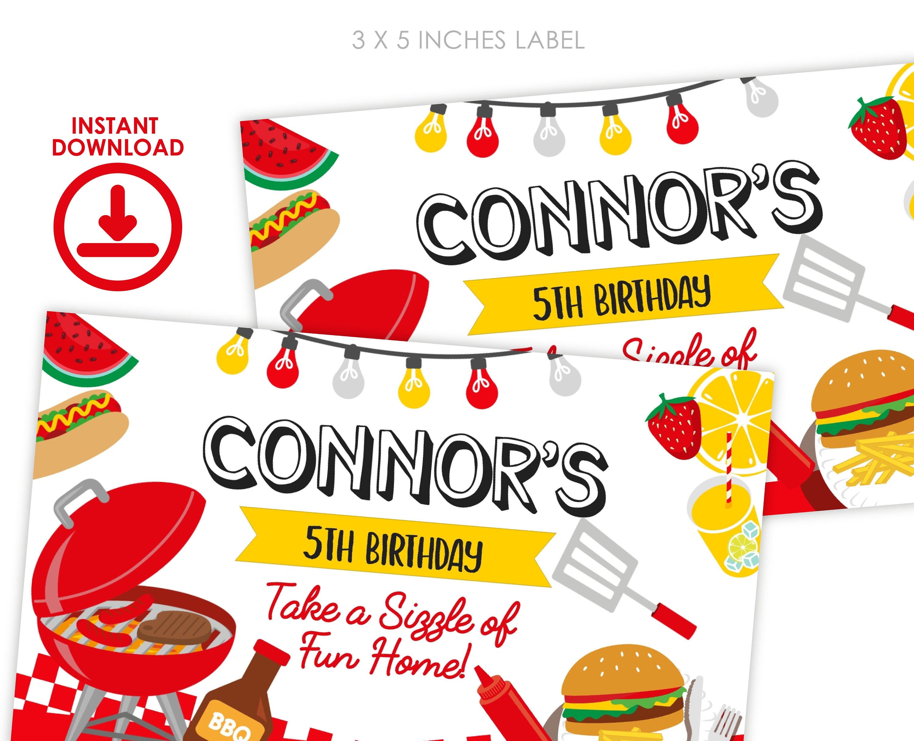 BBQ Birthday Party Gable Box Label  Editable Template, Personalized Favor Box, Instant Download
