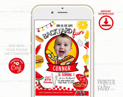 BBQ Birthday Party Invitation with Photo Editable Template, Digital Printable Design, Instant Download
