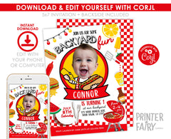 BBQ Birthday Party Invitation with Photo Editable Template, Digital Printable Design, Instant Download