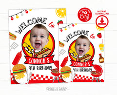 BBQ Birthday Party Welcome Sign with Photo Editable Template, Digital Printable Design, Instant Download