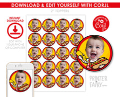 BBQ Birthday Party Toppers with Photo, Digital Printable Party Decorations, Instant Download