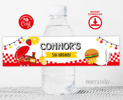 BBQ Party Water Bottle Label Editable Template, Party Decorations, Instant Download