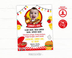 BBQ Party Menu Sign with Photo Editable Template, Instant Download