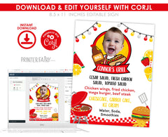 BBQ Party Menu Sign with Photo Editable Template, Instant Download