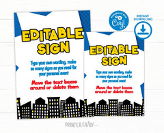Superhero Birthday Party Sign Editable Template in two colors INSTANT DOWNLOAD