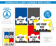 Editable Superhero Birthday Food Tents Template INSTANT DOWNLOAD