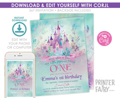 Princess Castle First Birthday Invitation, Editable (Digital Download)