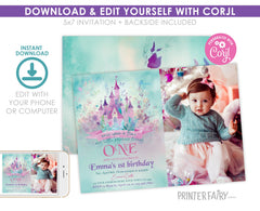 Princess Castle First Birthday Invitation with Photo (Download)